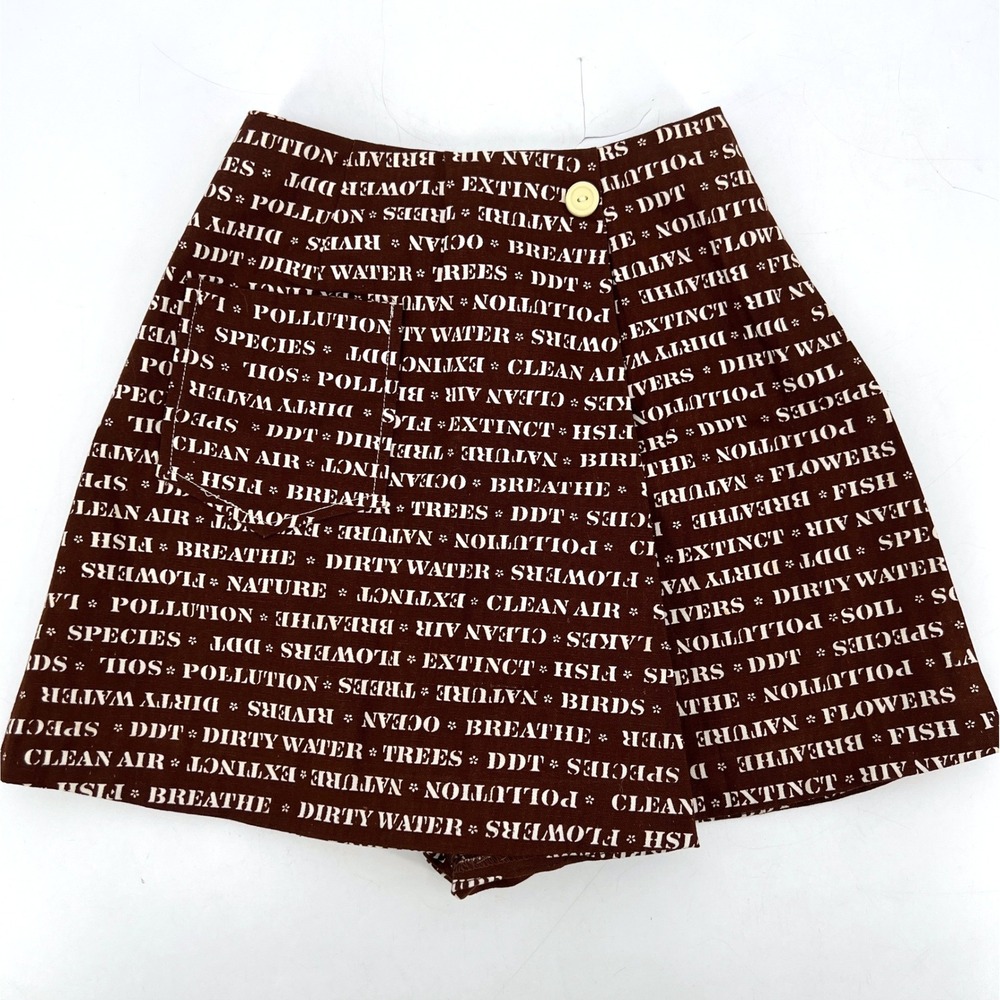 Vintage‎ 60s or 70s Skort Skirt Shorts Brown Activist Words Protest Miniskirt